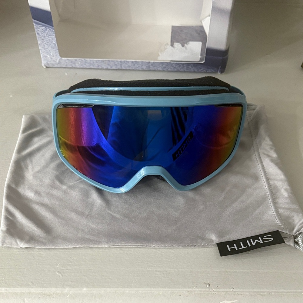 SMITH Light Blue Frame Goggles with Mirrored Blue Rainbow Lens